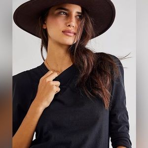 Free People Clover Puff Sleeve Top Black Cotton Minimal Crew Neck S Small